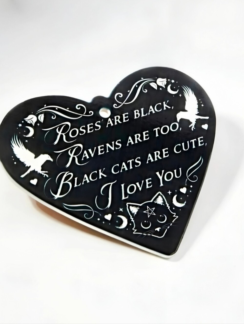 Alchemy Gothic Roses Are Black Heart Trivet Ceramic Ravens Cats Moons Decor NWT